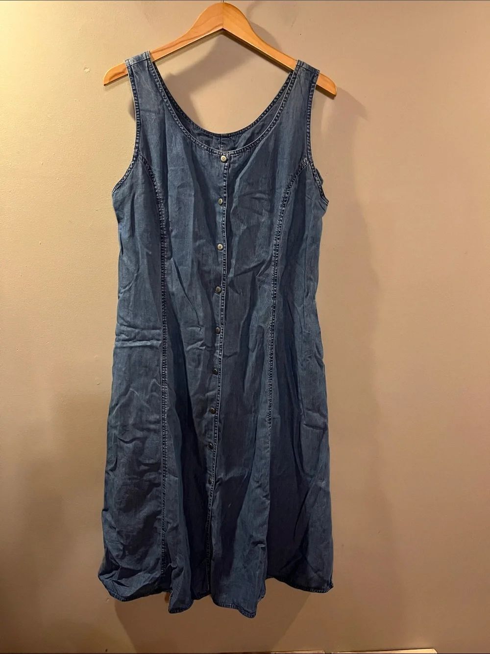 L.L. Bean Sleeveless Blue Button-Front Denim Dress